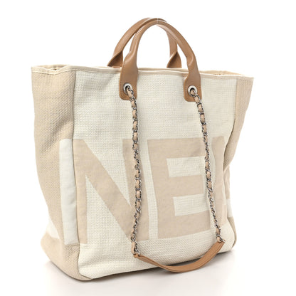 Chanel Canvas Large Shopping Tote White Beige 3 of 9
