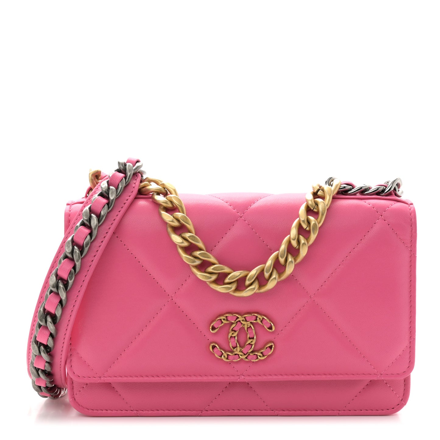 Lambskin Quilted Chanel 19 Wallet On Chain WOC Pink