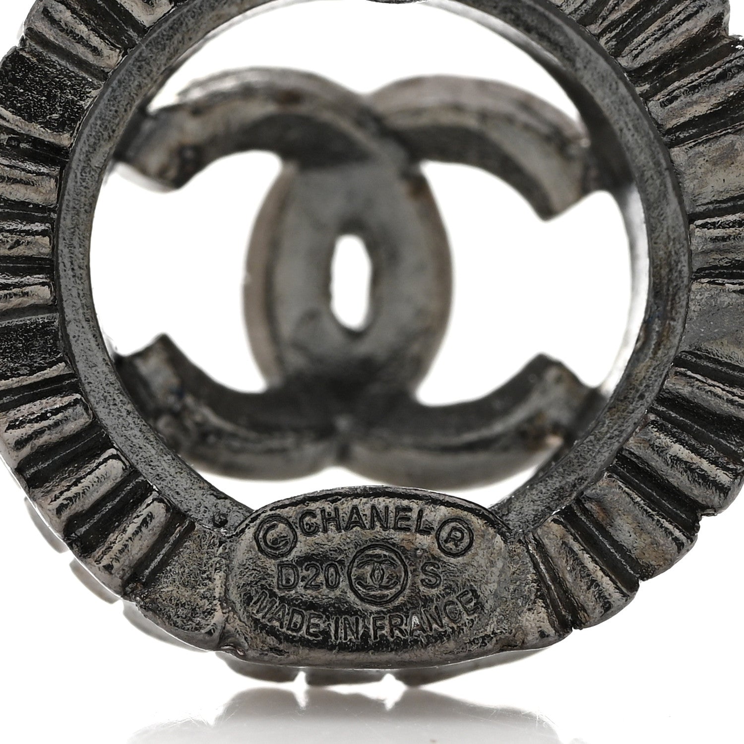 Chanel Ruthenium Crystal CC Round Earrings Silver 4 of 4