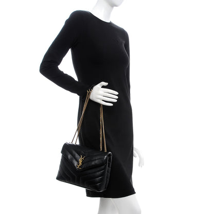 Saint Laurent Calfskin Y Quilted Monogram Small Loulou Chain Satchel Black 2 of 8
