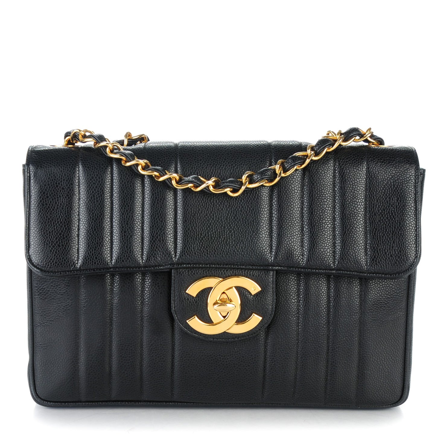 Caviar Vertical Quilted Jumbo Flap Black