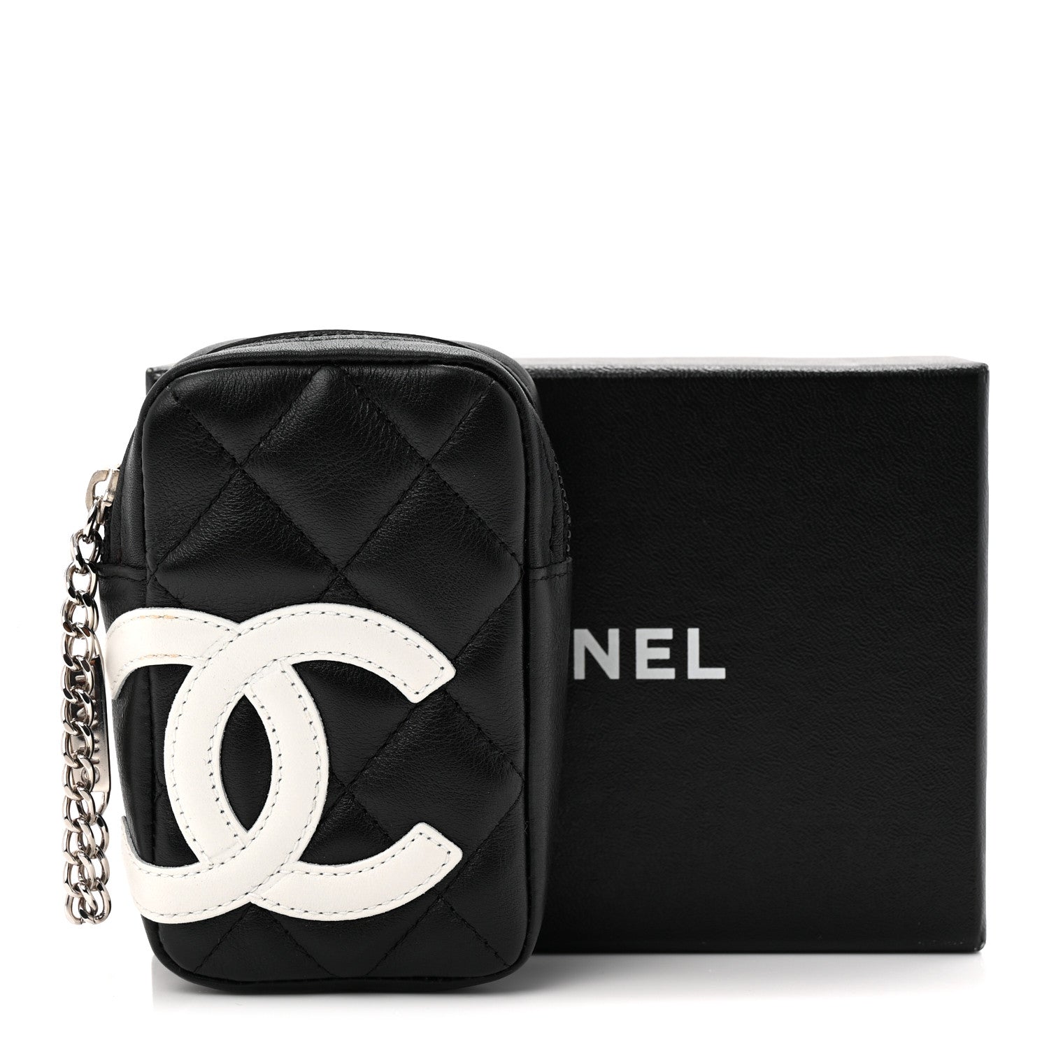 Chanel Calfskin Quilted Cambon Cigarette Case Holder Black White 8 of 8