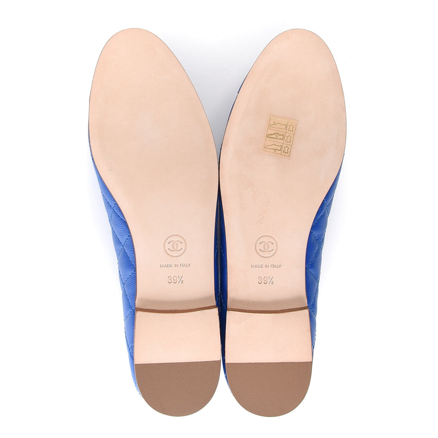 Caviar Quilted CC Cap Toe Ballerina Flats 39.5 Bright Blue