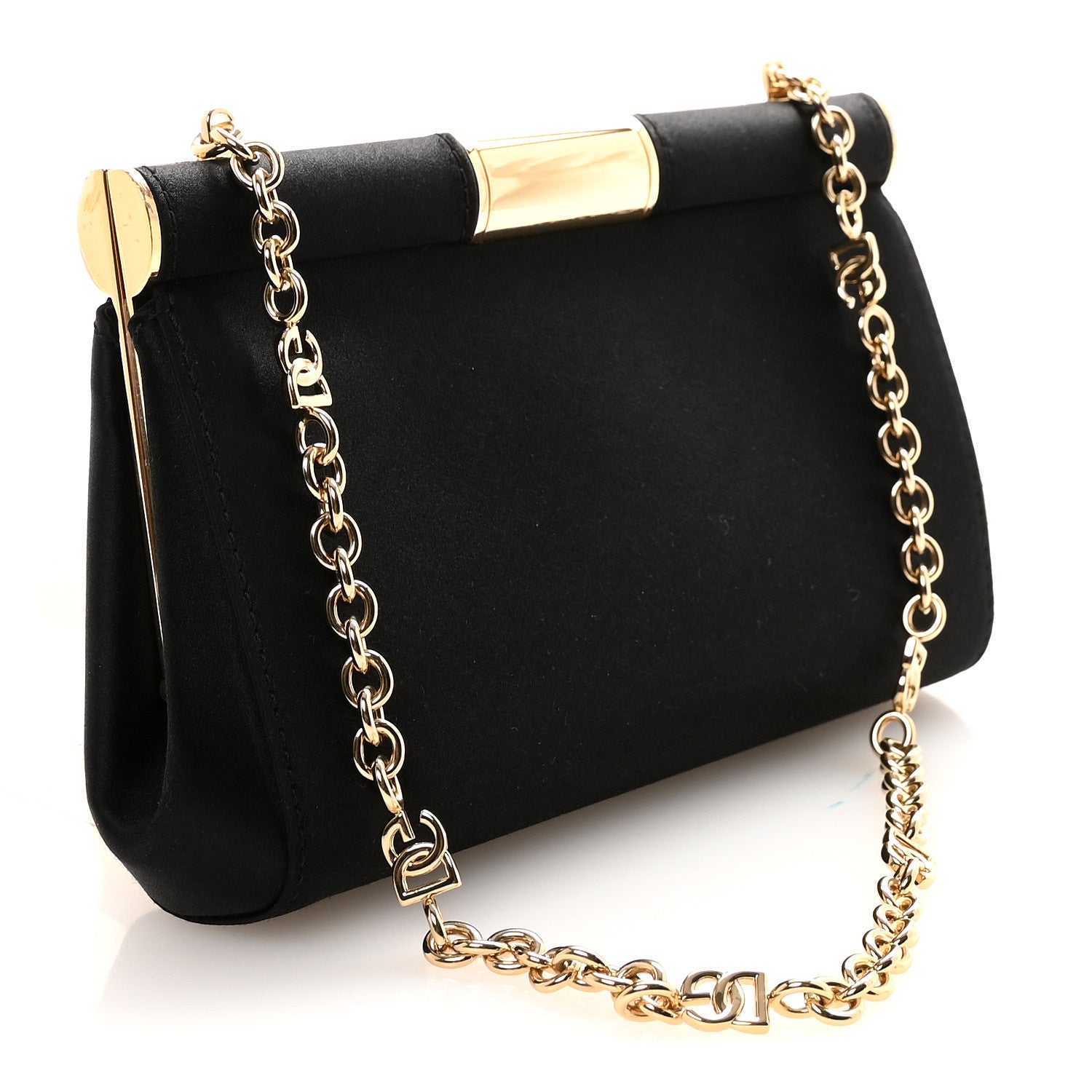 Dolce & Gabbana Satin Small Marlene Chain Clutch Black 3 of 9