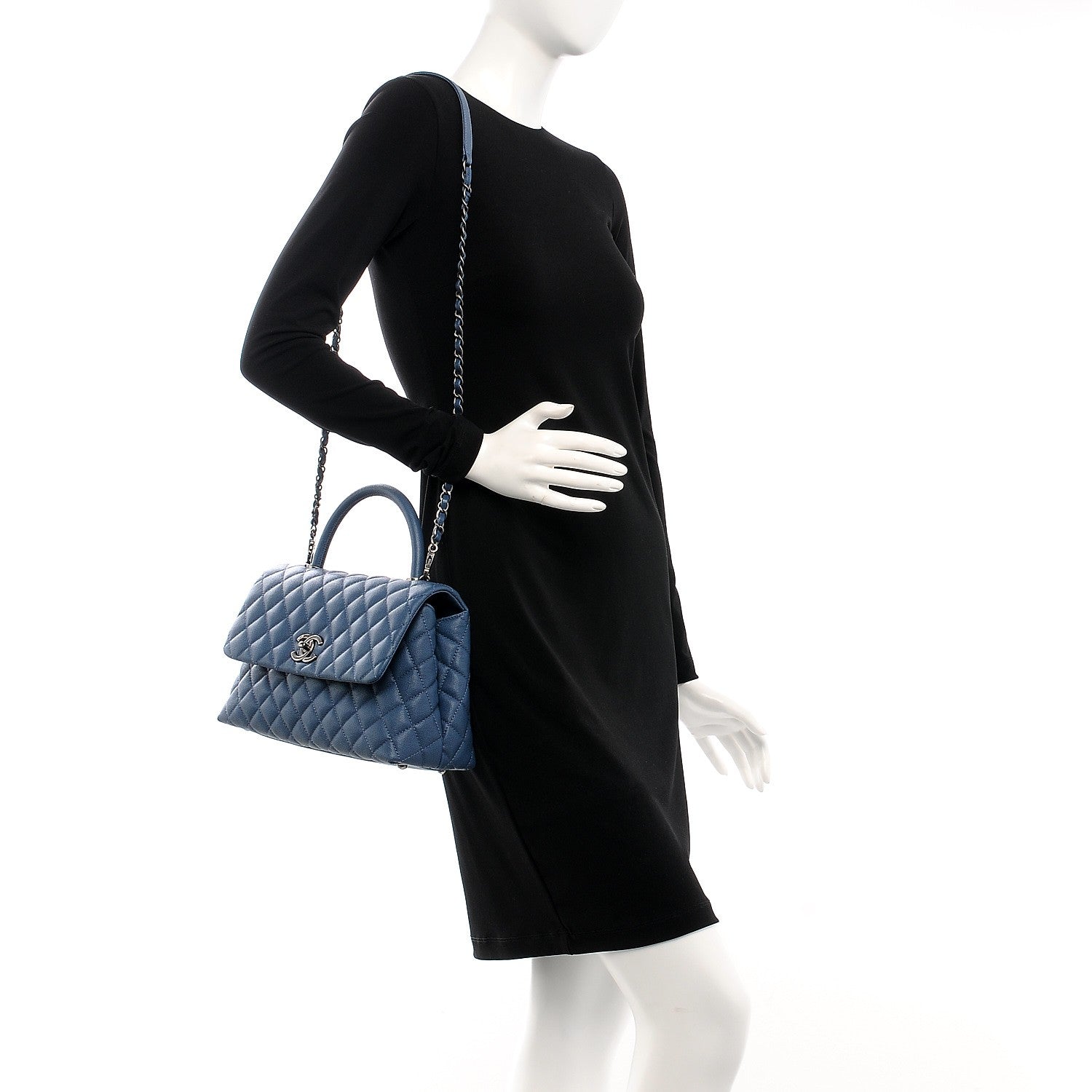 Chanel Caviar Quilted Small Coco Handle Flap Blue 2 of 9