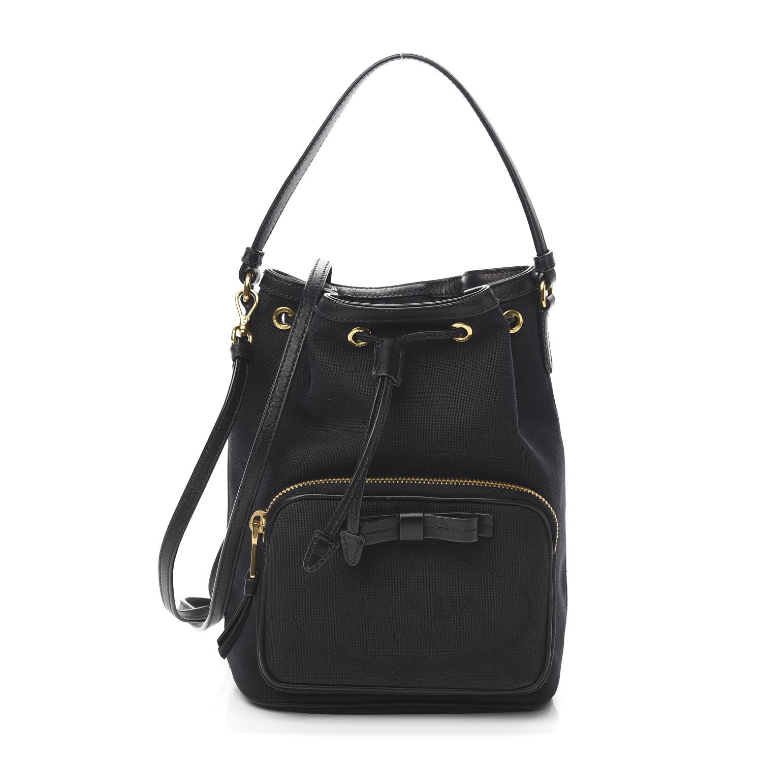 Prada Jacquard Logo Mini Bucket Crossbody Bag Black 1 of 9