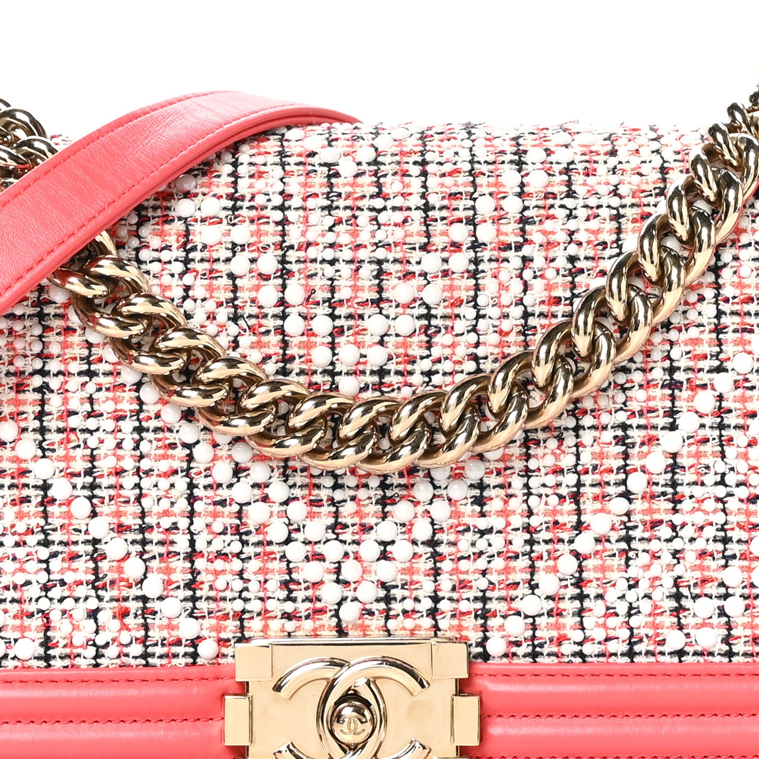 Chanel Lambskin Tweed Pearl Chevron Medium Boy Flap Pink 8 of 11