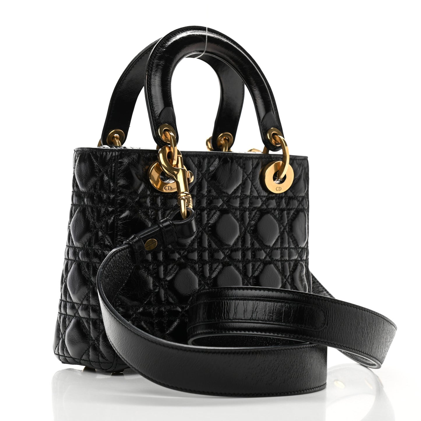 Crinkled Patent Cannage Small Lucky Badges My Lady Dior Black