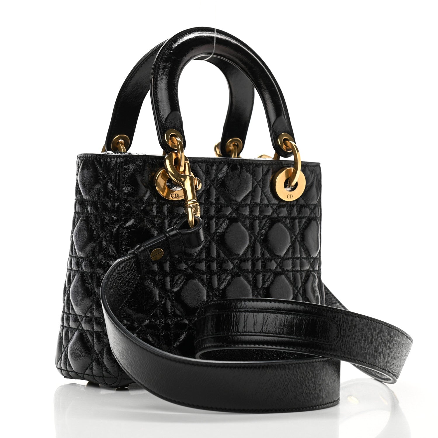 Christian Dior Crinkled Patent Cannage Small Lucky Badges My Lady Dior Black 2 of 11