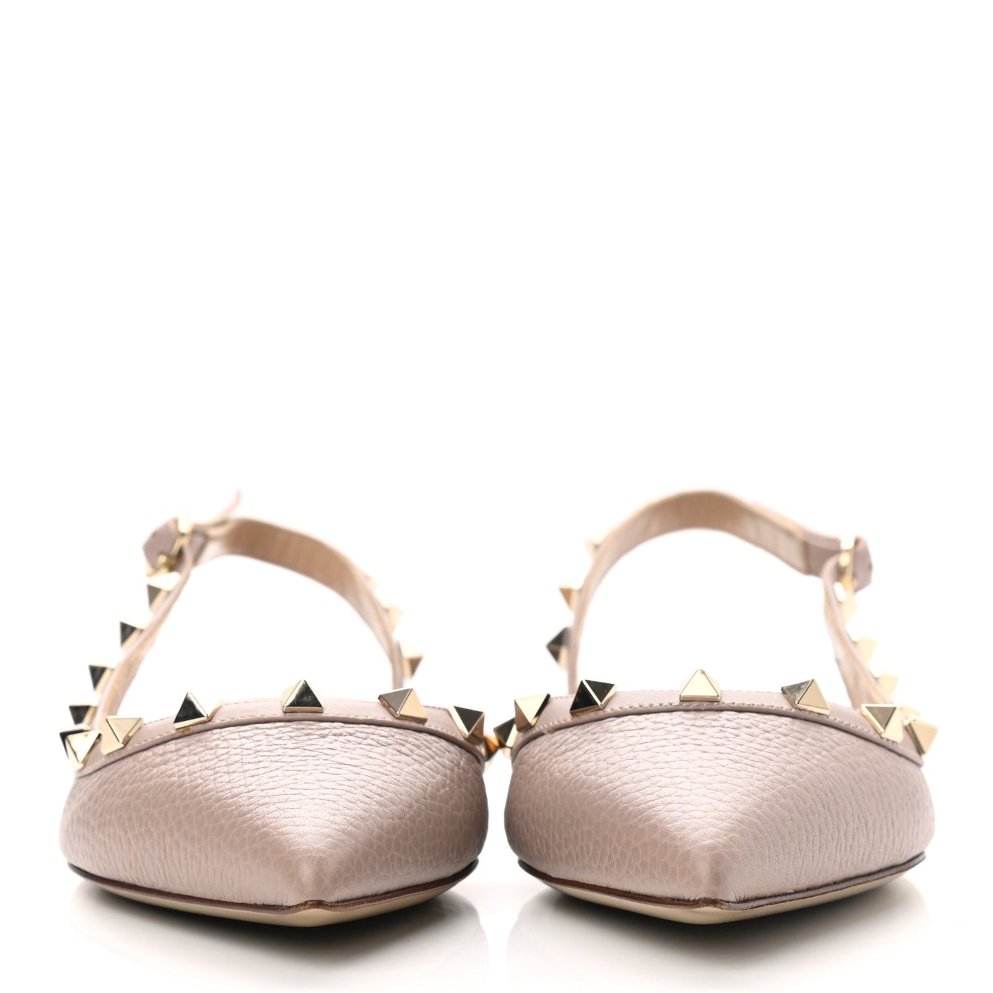 Pebbled Calfskin Rockstud Slingback Flats 36.5 Poudre