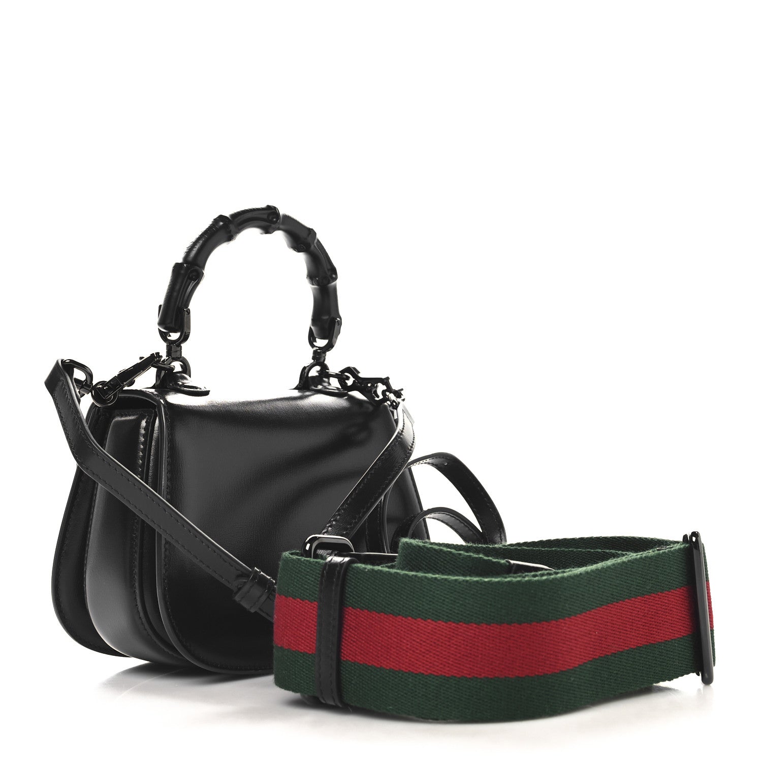 Gucci Boarded Dyana Lux Calfskin Web Monochrome Mini Bamboo 1947 Top Handle Bag Black 3 of 9