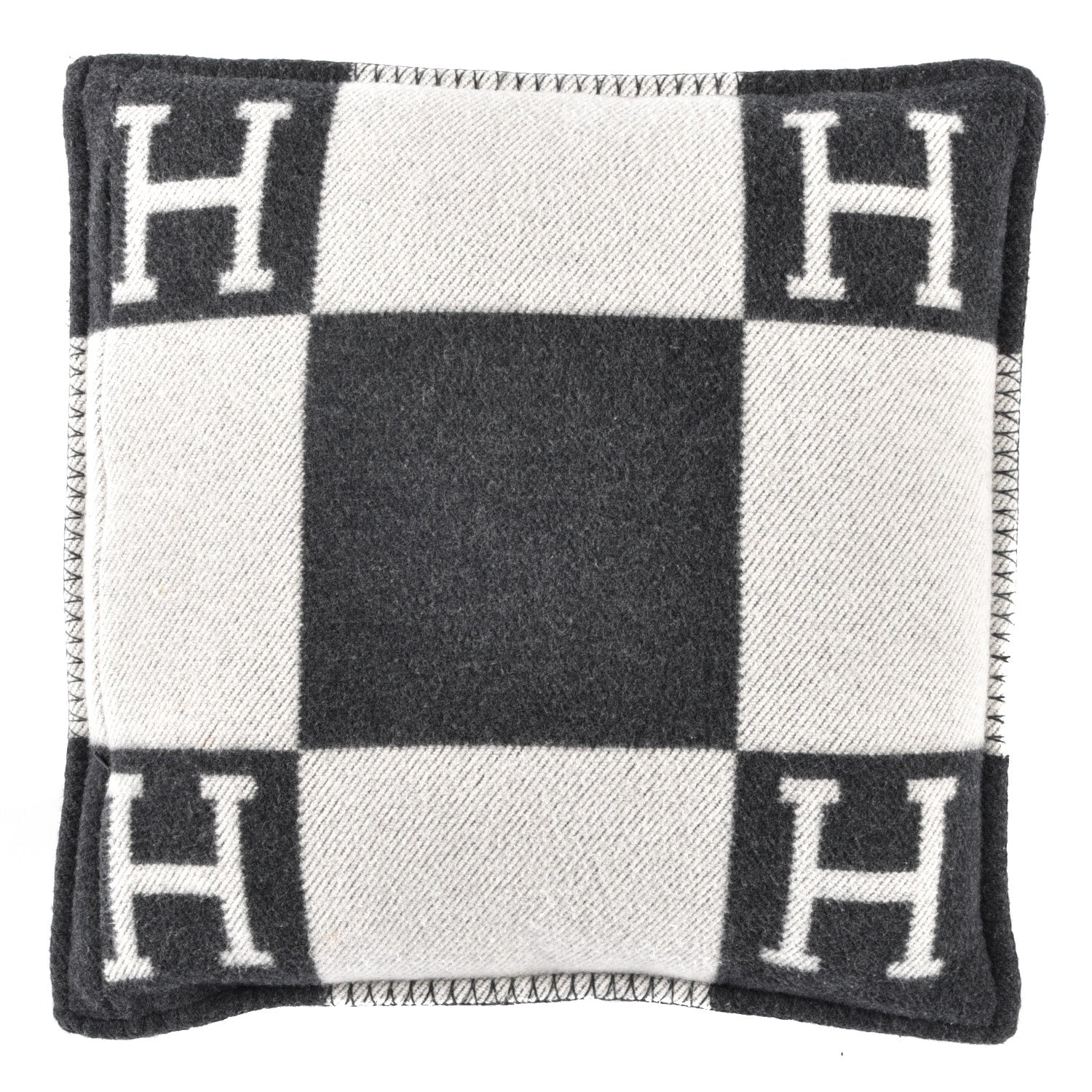 Hermes Wool Cashmere Avalon Pillow PM Ecru Gris Fonce 2 of 3