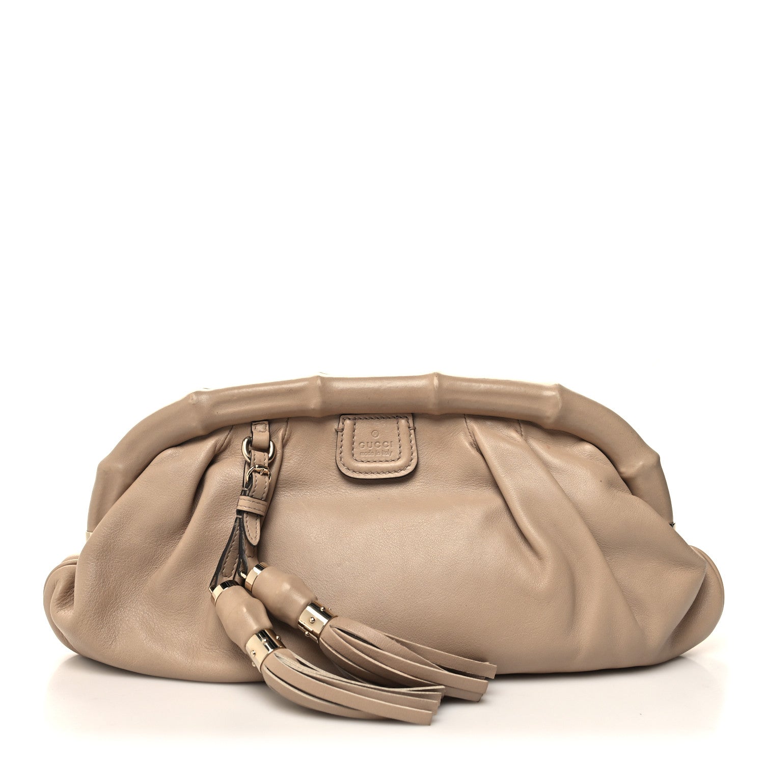 Gucci Calfskin Bamboo Frame Top Tassel Clutch Camelia 1 of 13