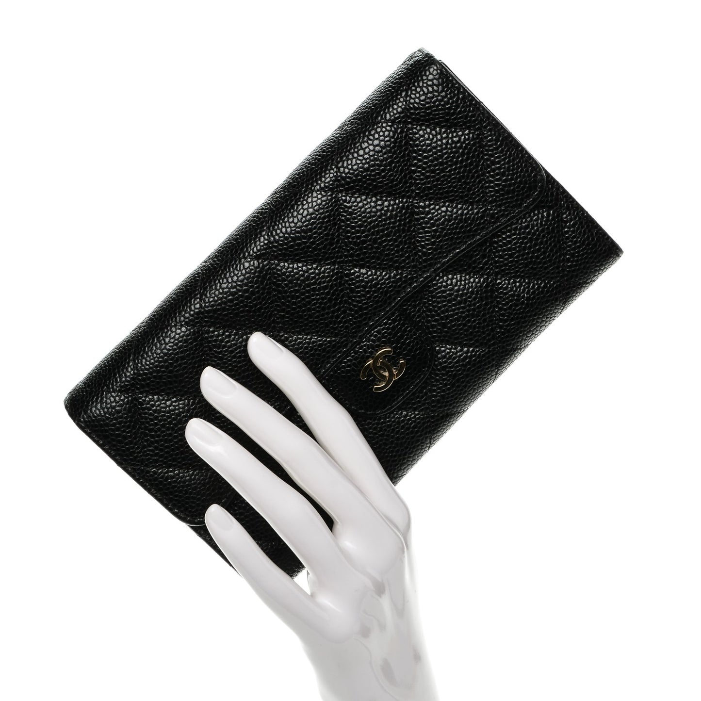 Caviar Quilted Large Flap Wallet Black