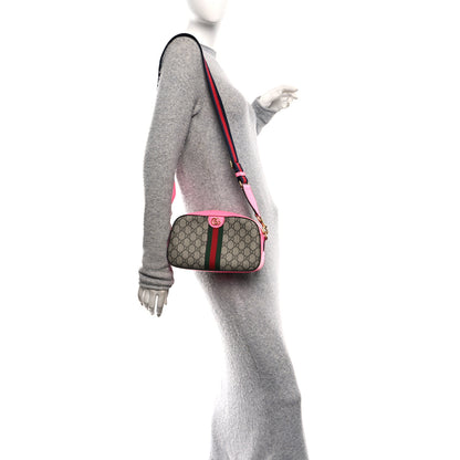 Gucci GG Supreme Monogram Textured Dollar Calfskin Web Ophidia Small Crossbody Bag Beige Ebony Fuchsia 2 of 10