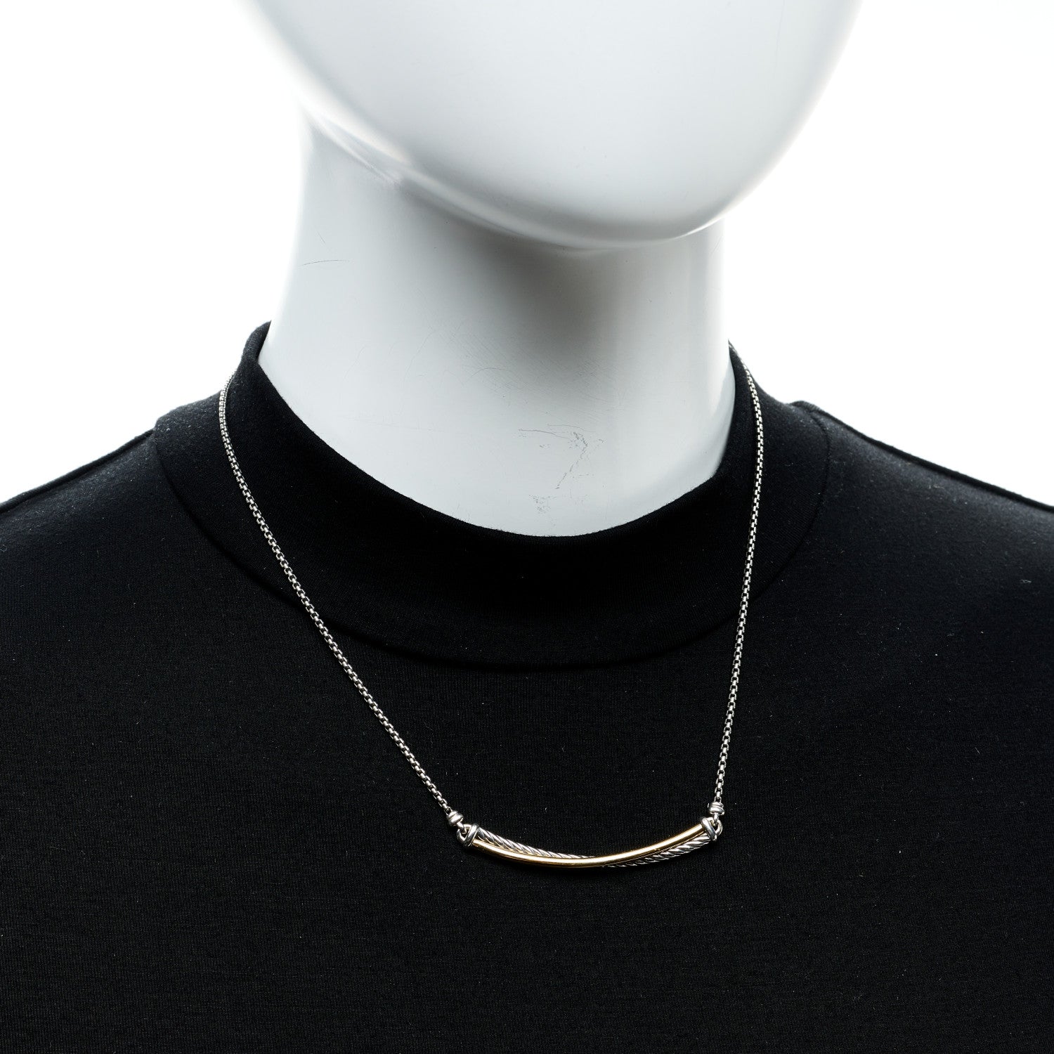 David Yurman Sterling Silver 18K Yellow Gold Crossover Bar Pendant Necklace 2 of 5
