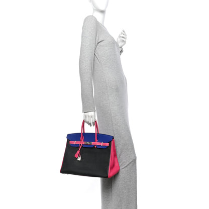 Hermes Epsom Horseshoe Birkin 35 Black Bleu Electrique Rose Tyrien 2 of 12