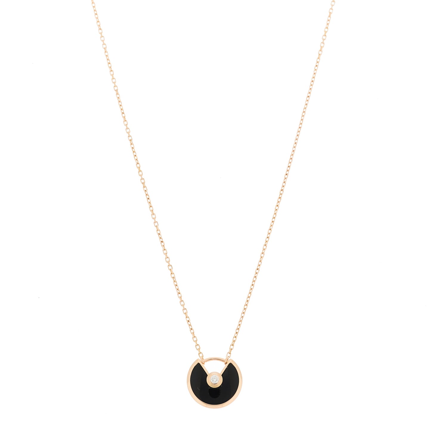 18K Pink Gold Diamond Black Onyx XS Amulette de Cartier Pendant Necklace