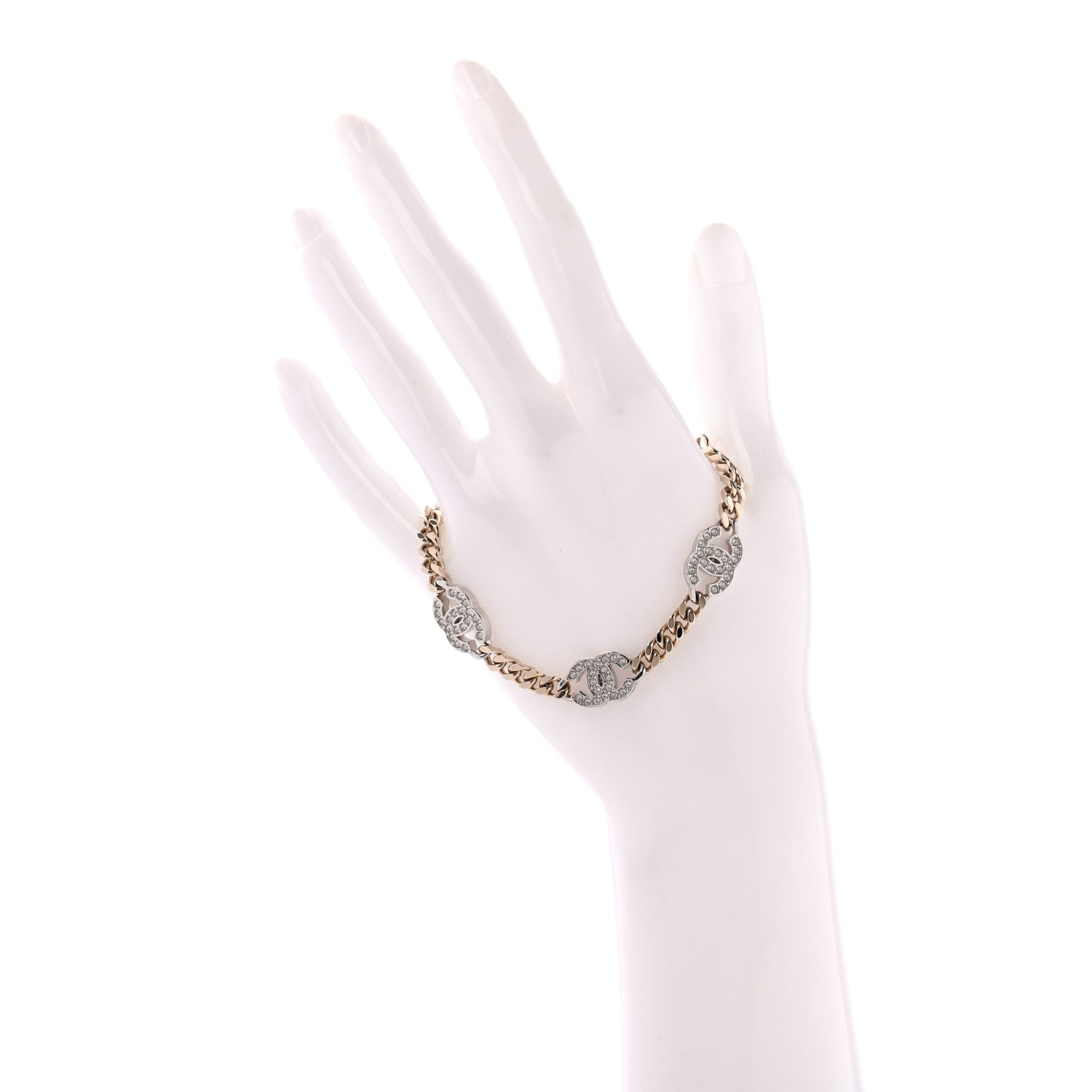 Chanel Crystal CC Chain Bracelet Gold Silver 2 of 5