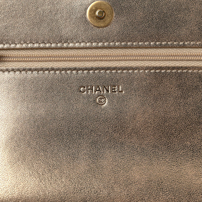 Chanel Metallic Lambskin Quilted Wallet On Chain WOC Gold 6 of 10