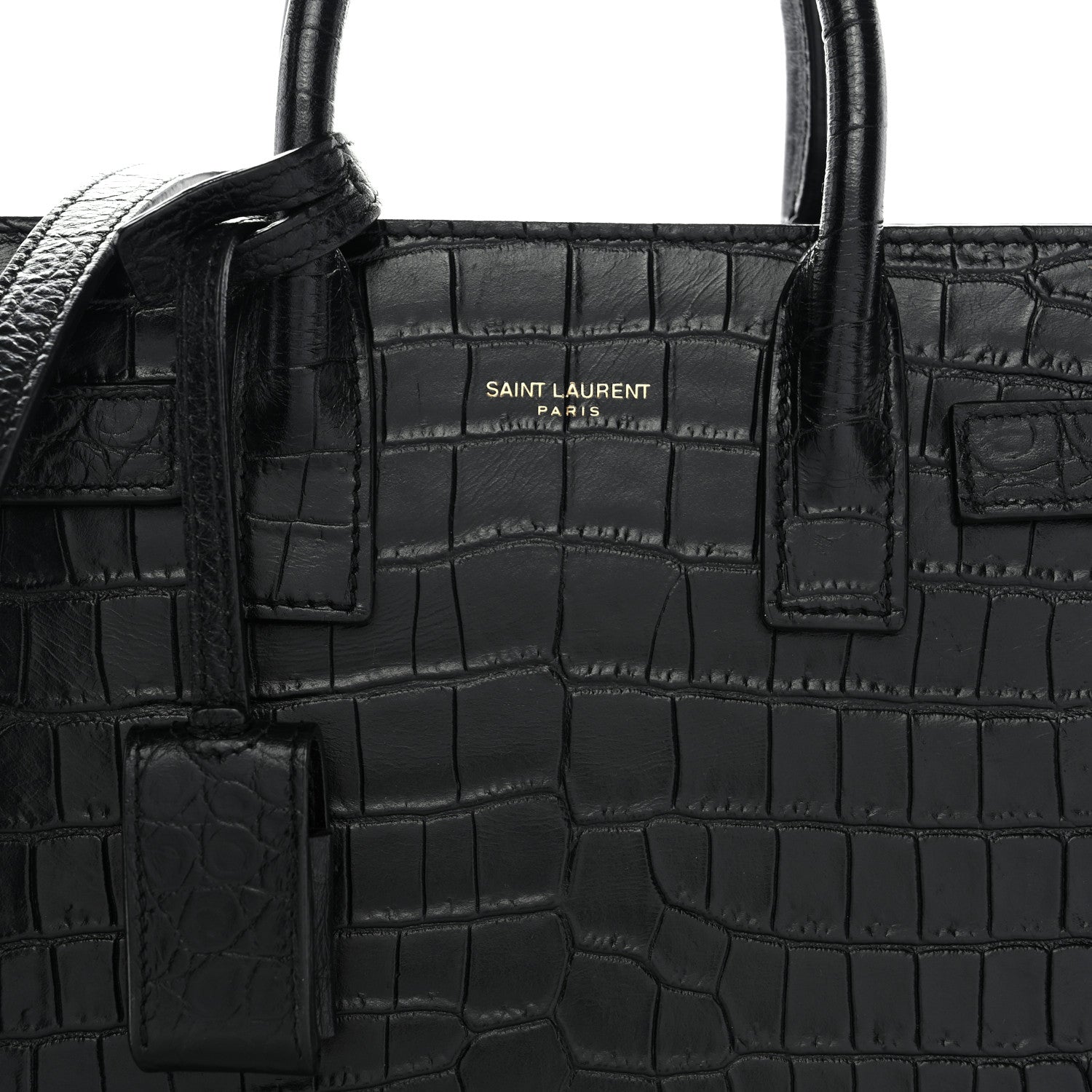 Saint Laurent Calfskin Crocodile Embossed Nano Sac De Jour Black 8 of 11