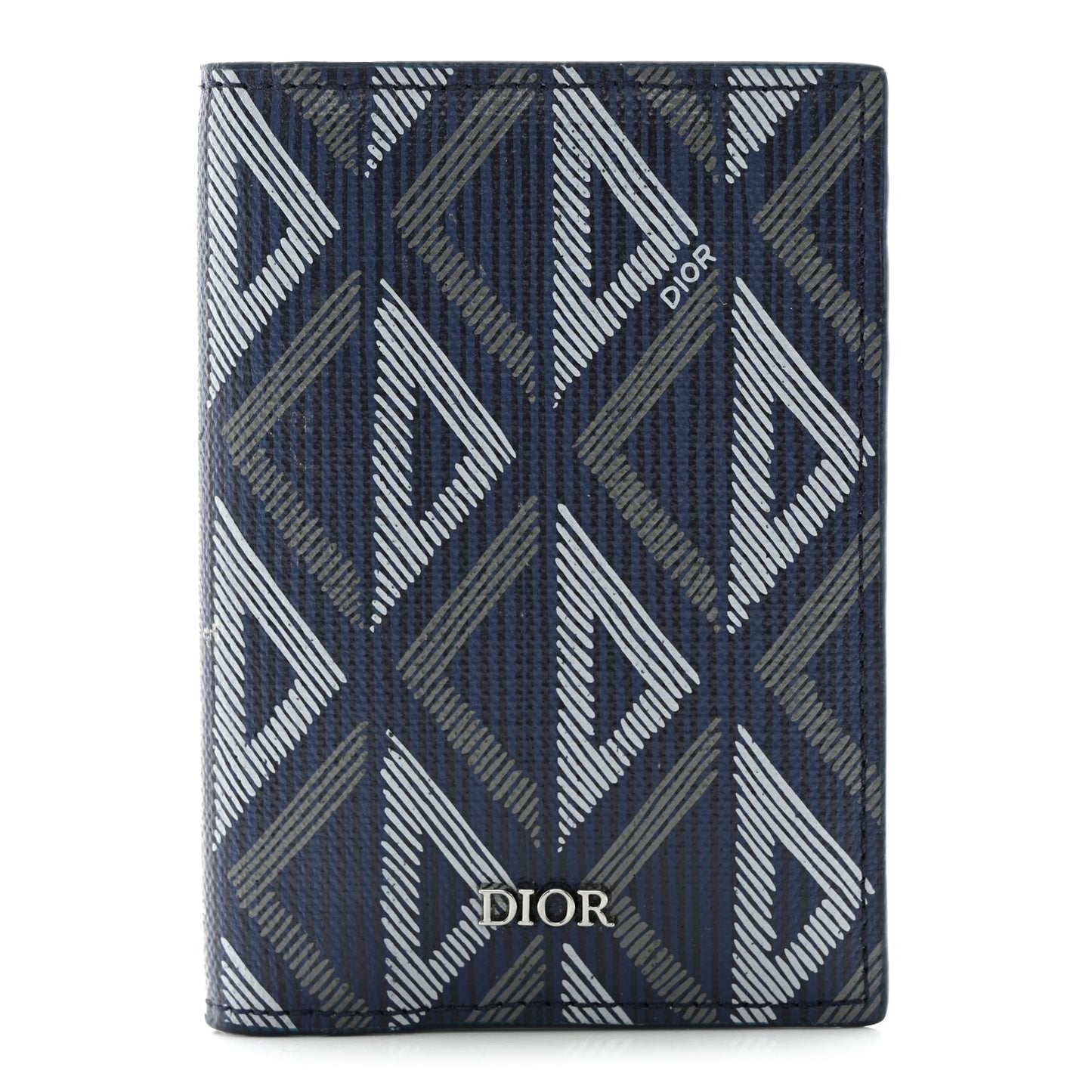 Calfskin CD Diamond Canvas Bi-Fold Card Holder Navy