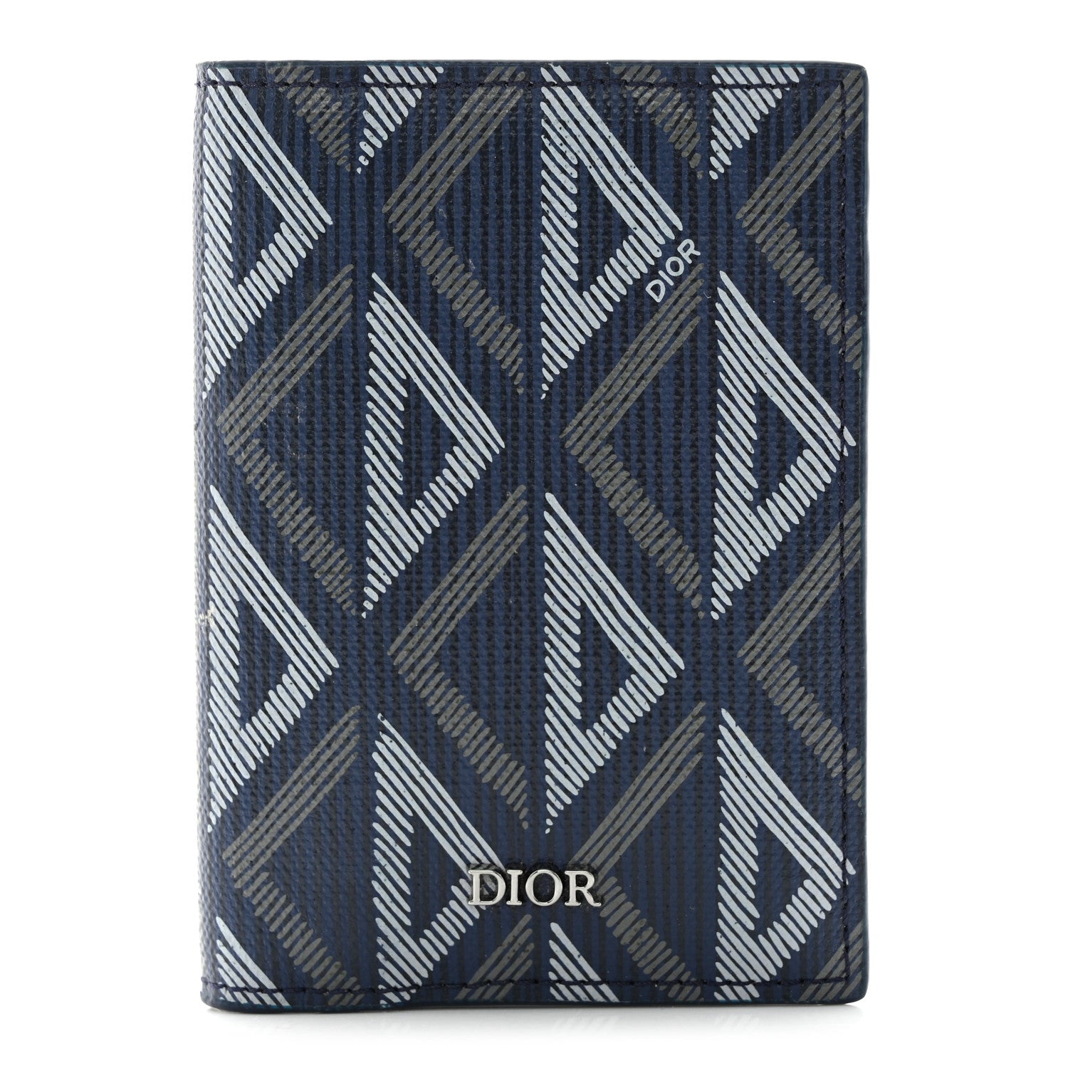 Christian Dior Calfskin CD Diamond Canvas Bi-Fold Card Holder Navy 1 of 7