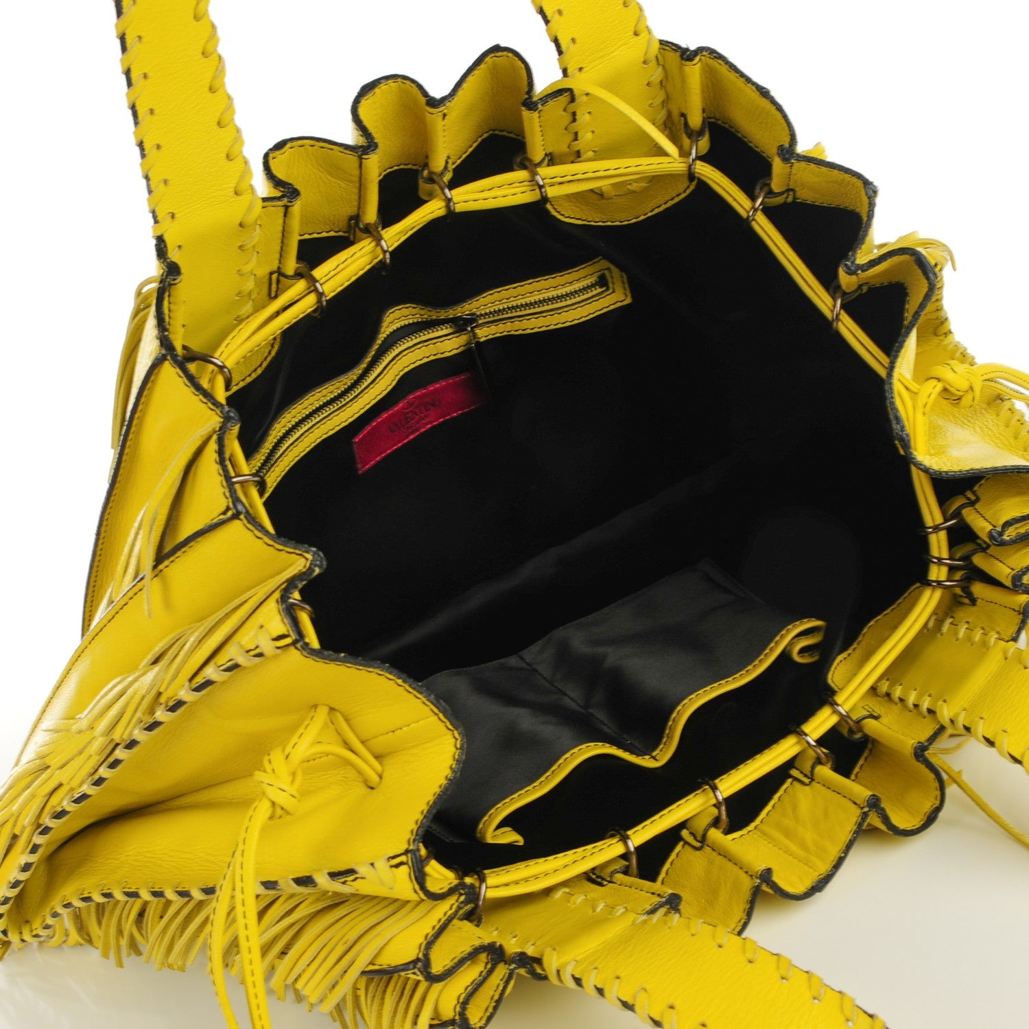 Valentino Garavani Lambskin Fringe Tote Yellow 5 of 7