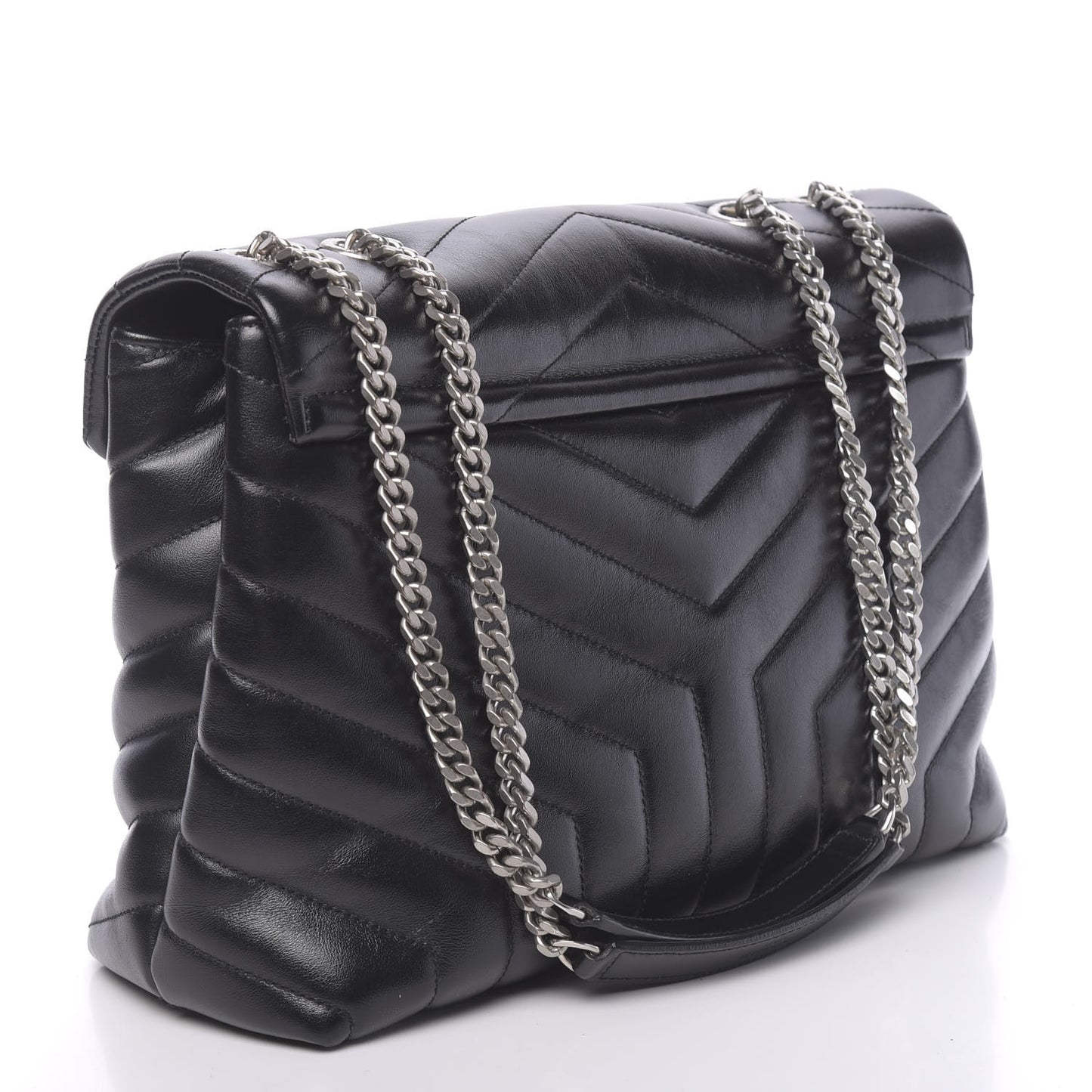 Calfskin Y Quilted Monogram Medium Loulou Chain Satchel Black