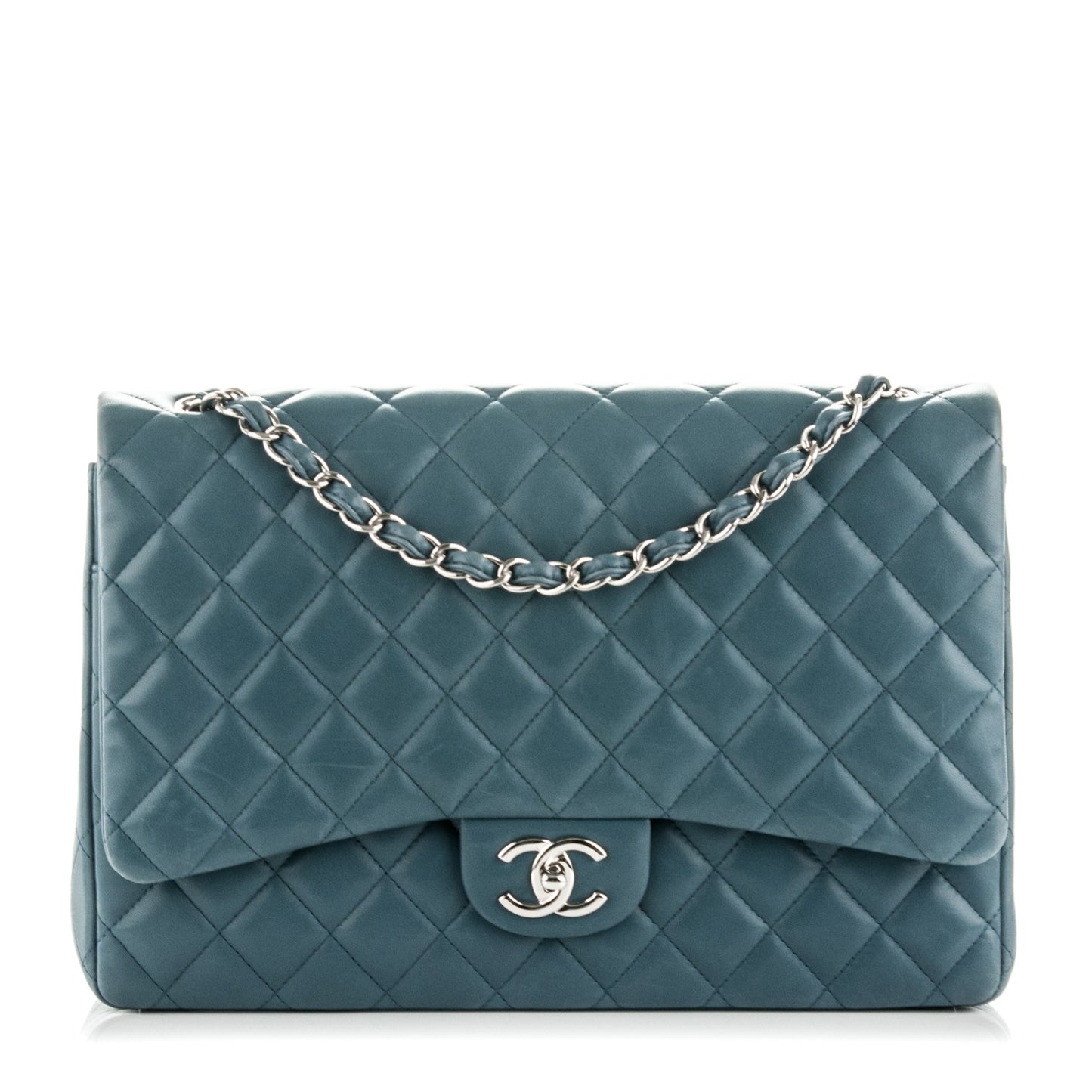 Lambskin Quilted Maxi Double Flap Blue