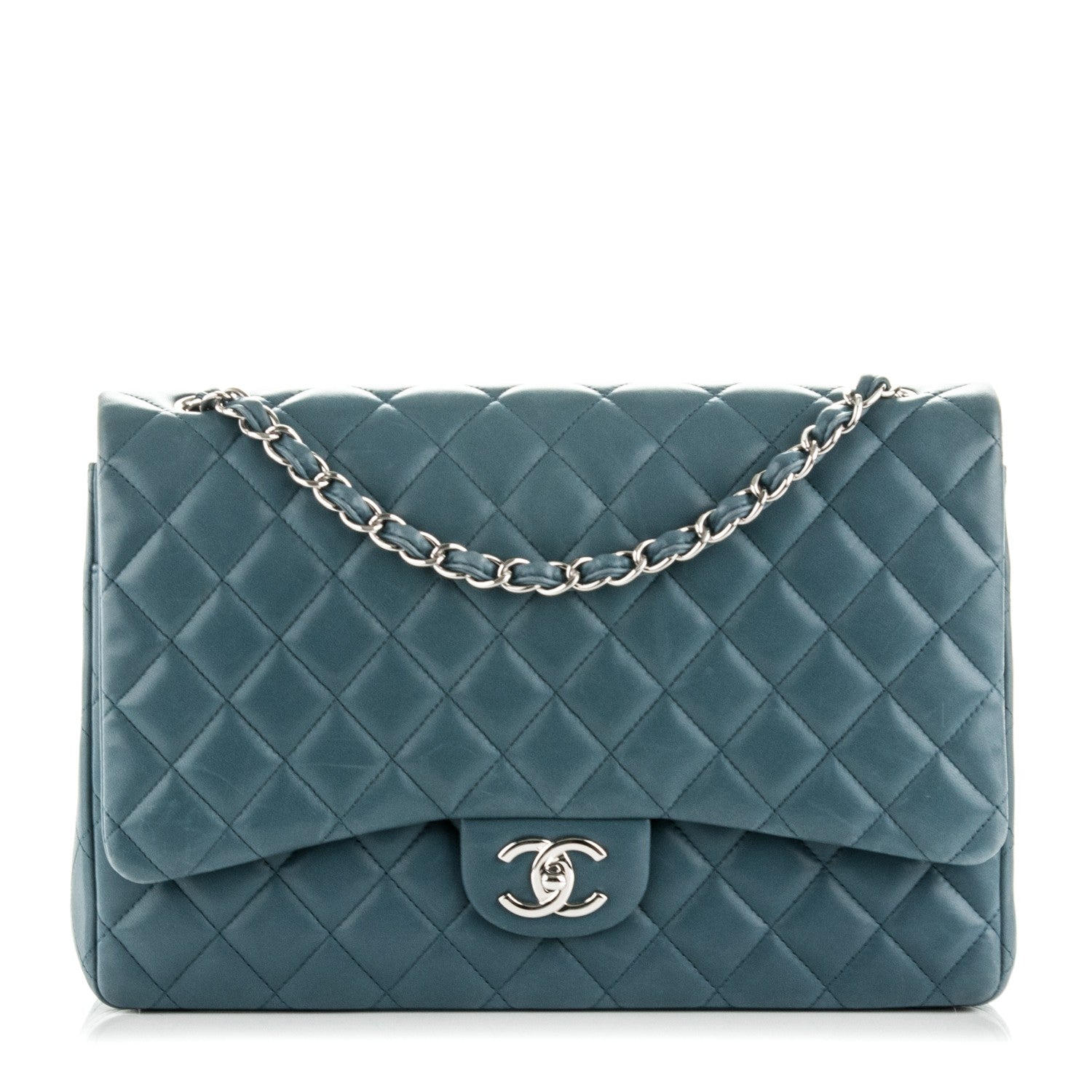 Chanel Lambskin Quilted Maxi Double Flap Blue 1 of 9