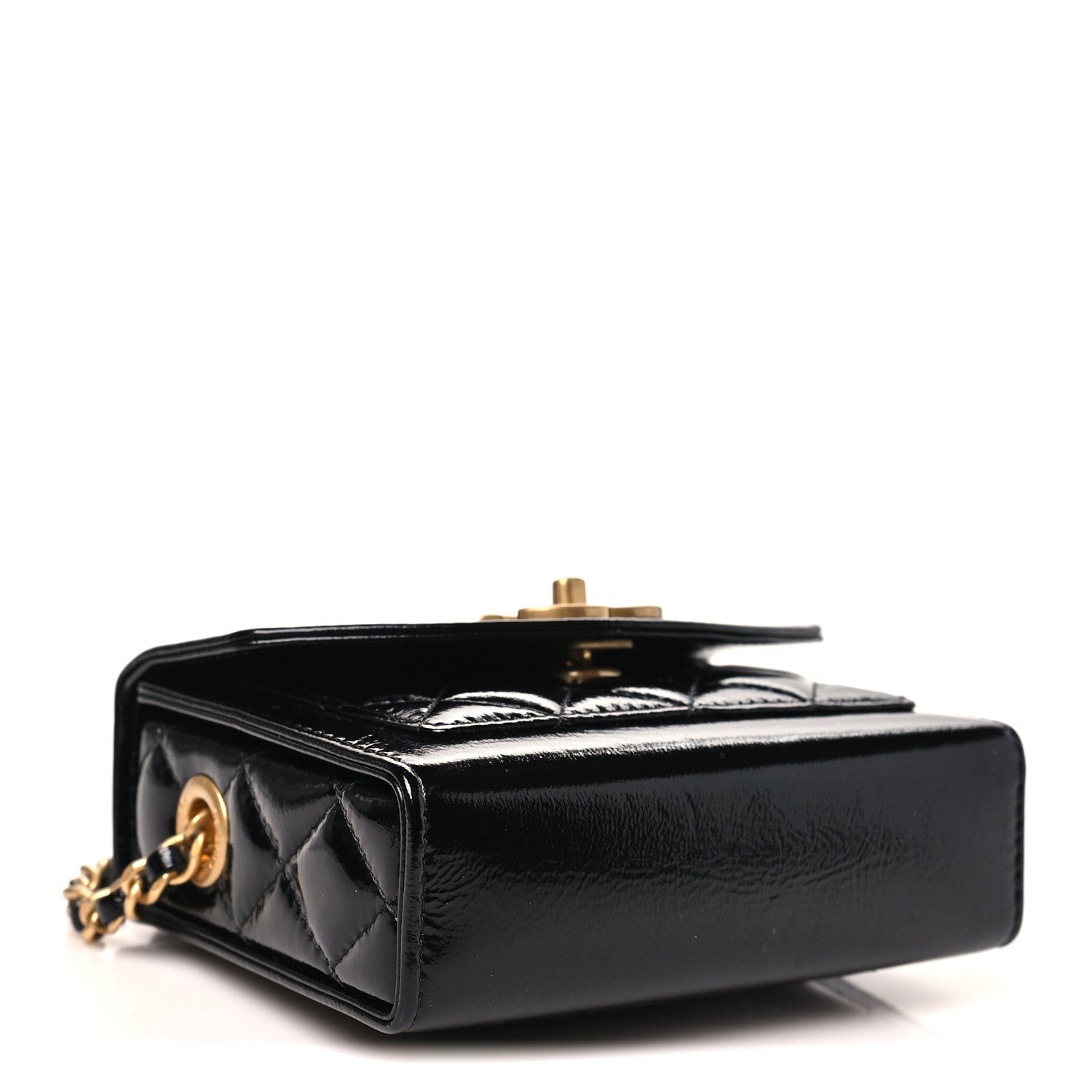 Chanel Shiny Lambskin Quilted Top Handle Card Holder On Chain Black 5 of 11