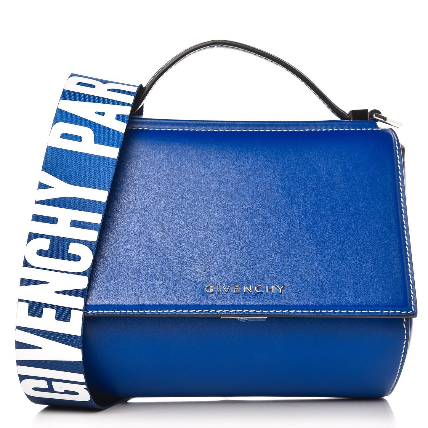 Calfskin Mini Pandora Box Logo Strap Crossbody Bag Moroccan Blue
