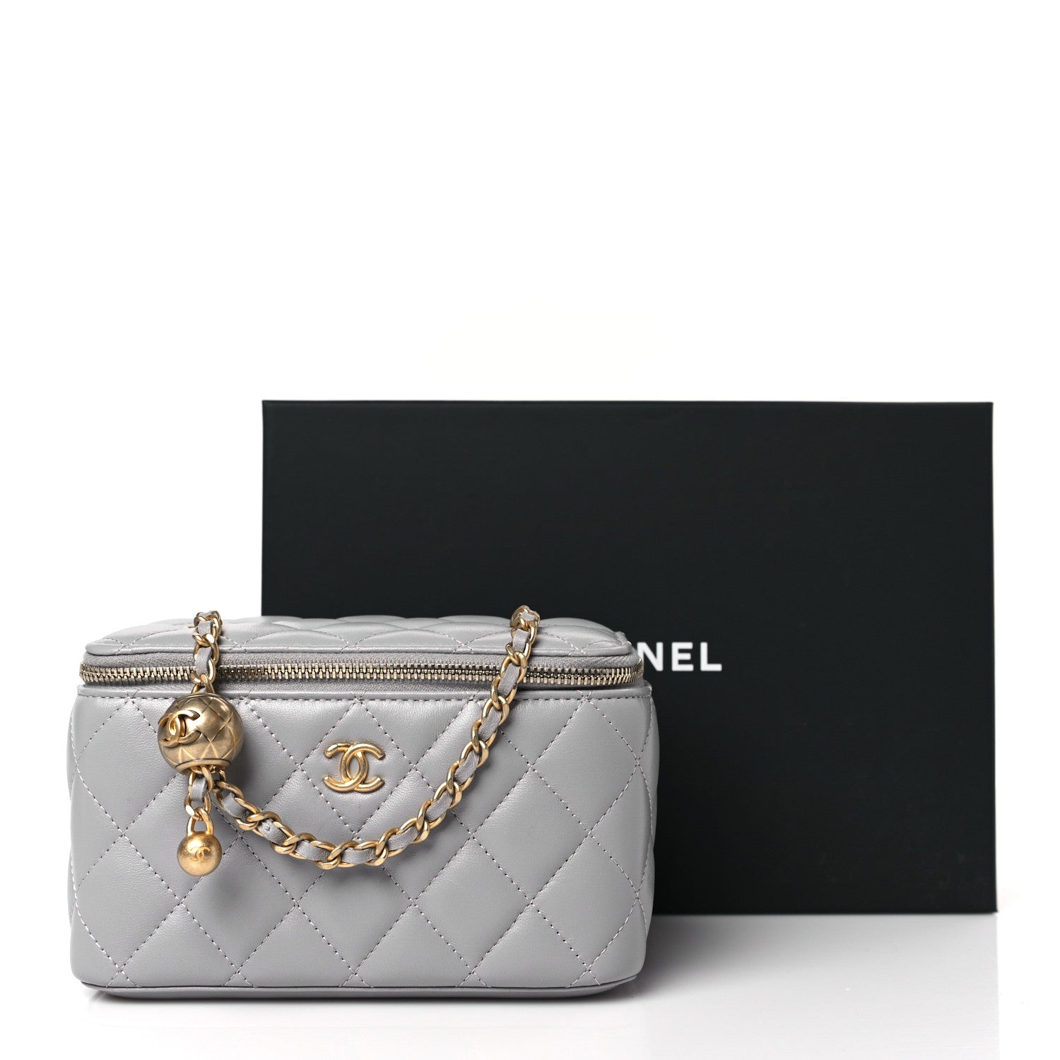 Chanel Lambskin Quilted Small Pearl Crush Vanity Case With Chain Grey 10 of 10