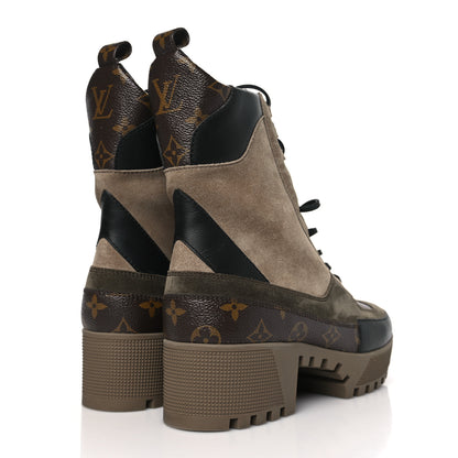 Louis Vuitton Suede Calfskin Monogram Laureate Platform Desert Boots 40.5 Taupe 4 of 8
