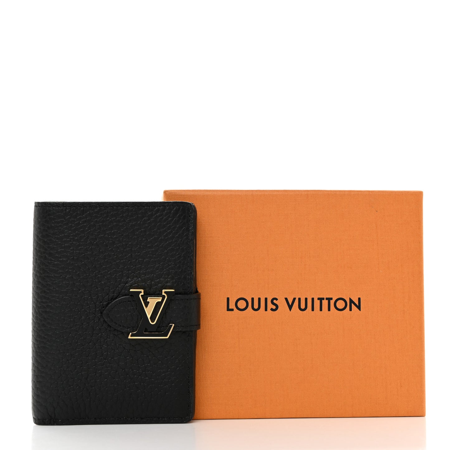 Taurillon Capucines Vertical Compact Wallet Black
