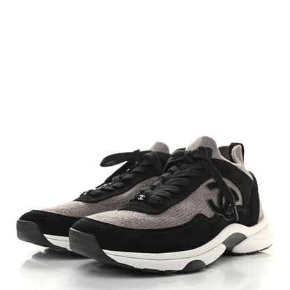 Chanel Fabric Suede Calfskin CC Sneakers 41.5 Grey Black 5 of 18