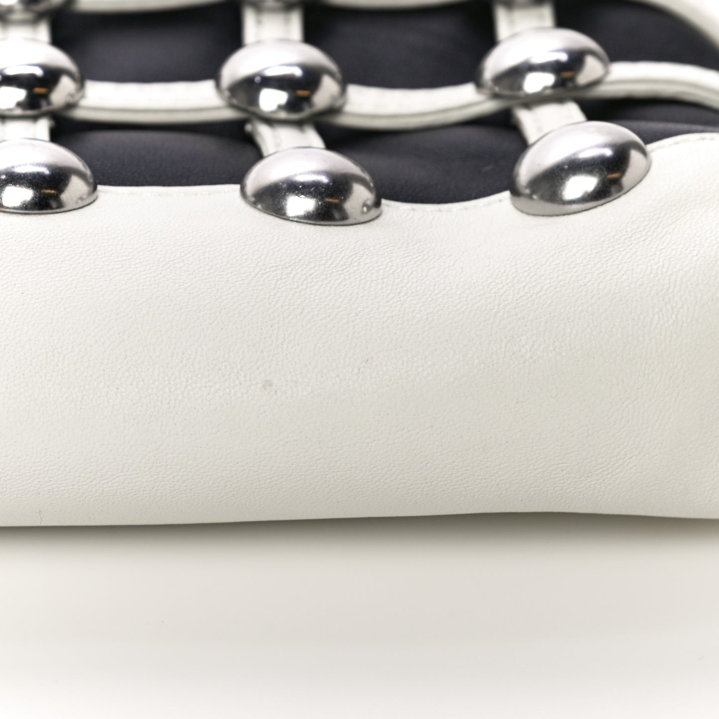 Calfskin Dome Stud Cage Shopper Tote White Black