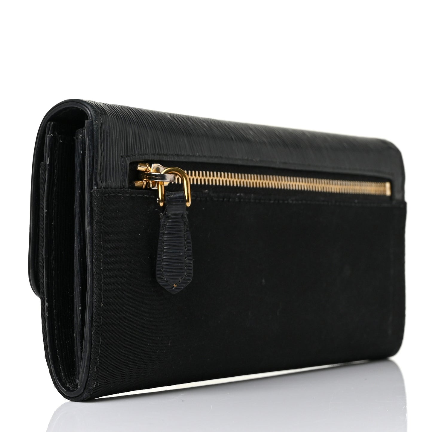 Tessuto Nylon Vitello Move Triangle Logo Continental Flap Wallet Black