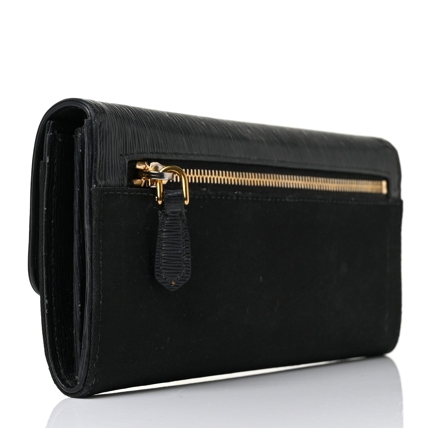 Prada Tessuto Nylon Vitello Move Triangle Logo Continental Flap Wallet Black 3 of 9