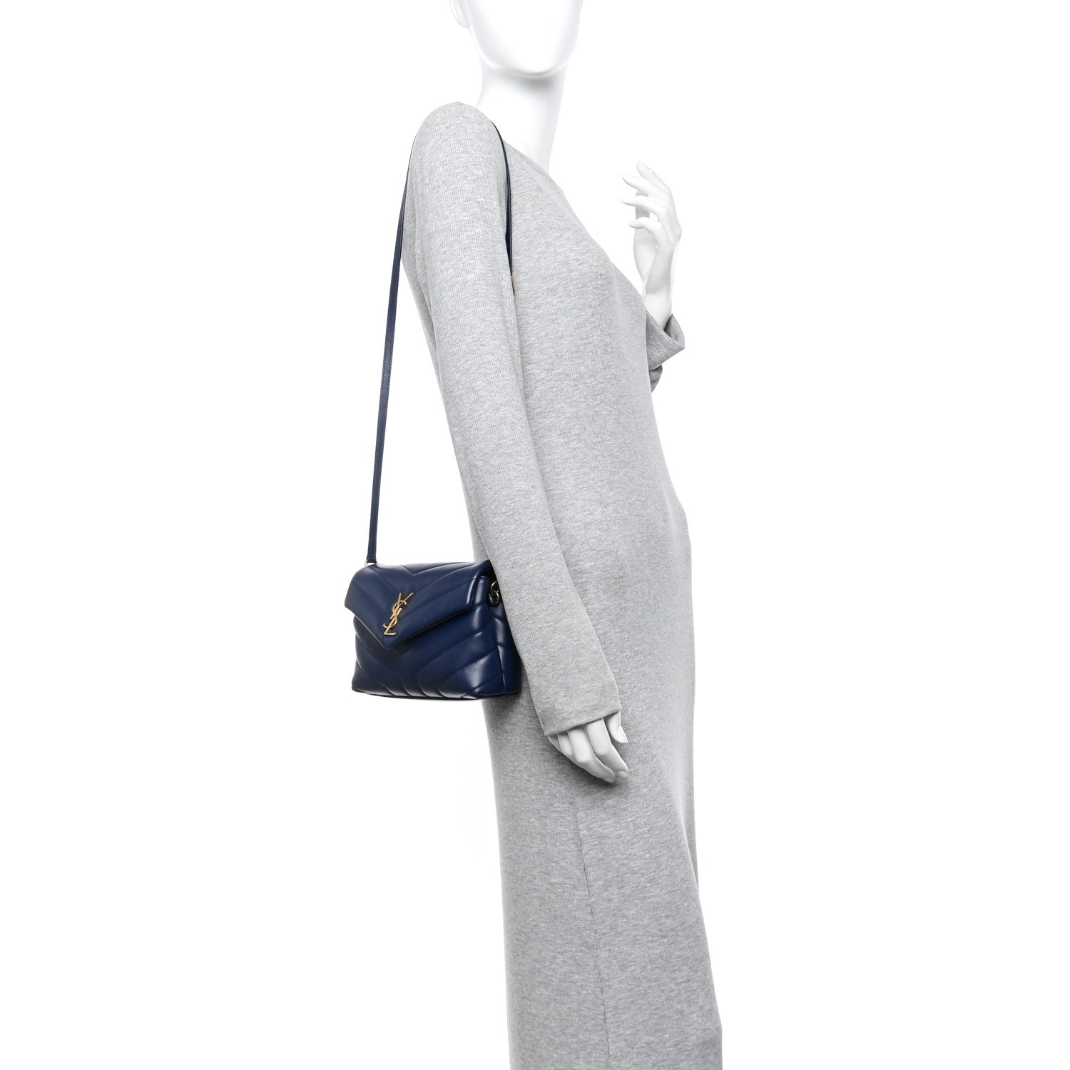 Saint Laurent Calfskin Y Quilted Monogram Toy Loulou Crossbody Bag Blue Charron 2 of 12