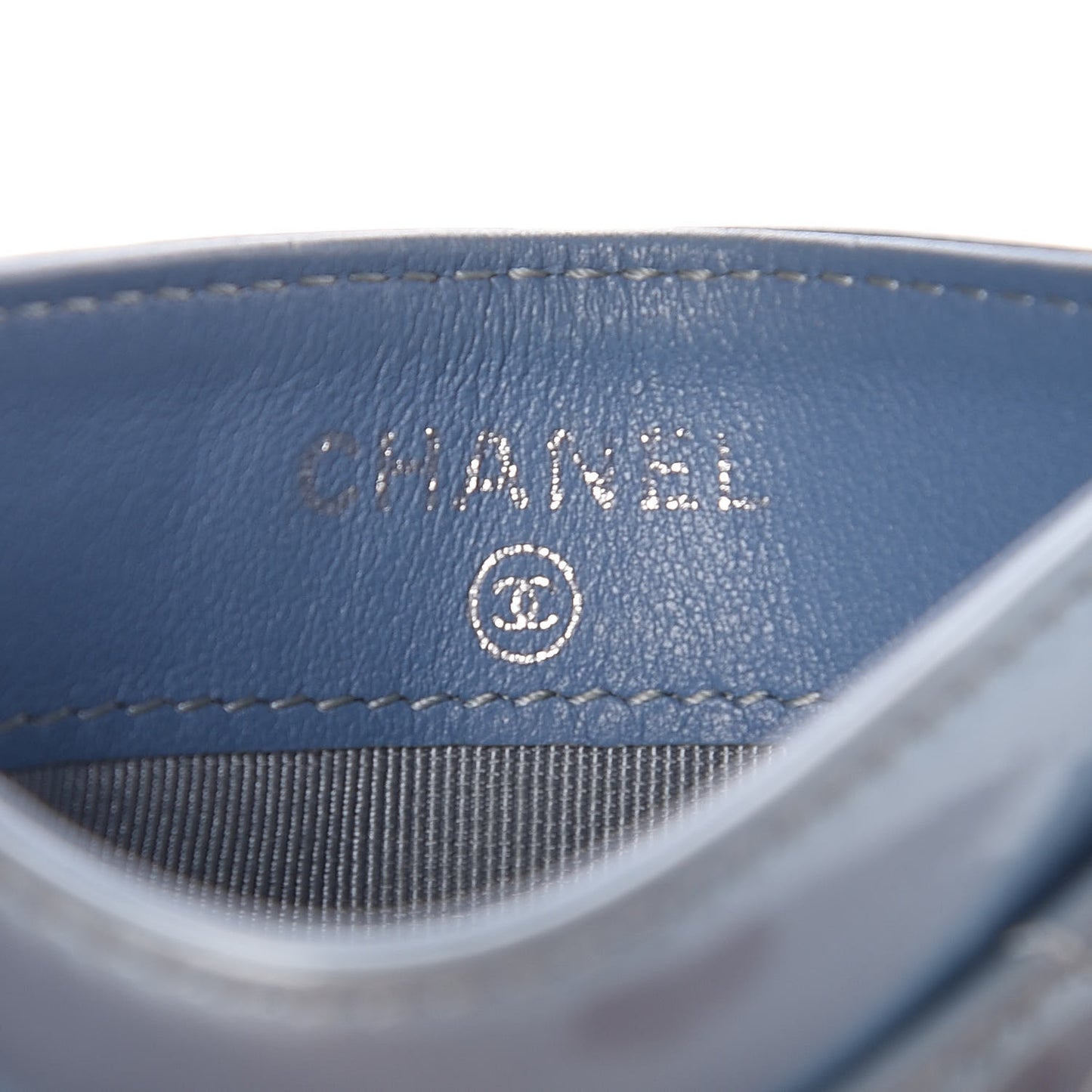 Patent Calfskin Quilted Card Holder Light Blue
