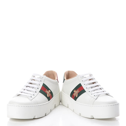 Gucci Calfskin Web Bee Embroidered Womens Ace Platform Sneakers 36 White 7 of 12