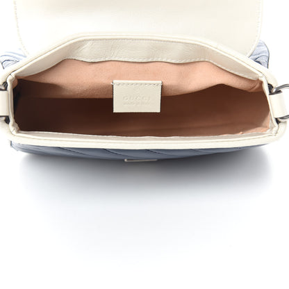 Gucci Vintage Effect Calfskin Matelasse Diagonal Mini Torchon GG Marmont Top Handle Shoulder Bag Blue Agata Mystic White 5 of 10