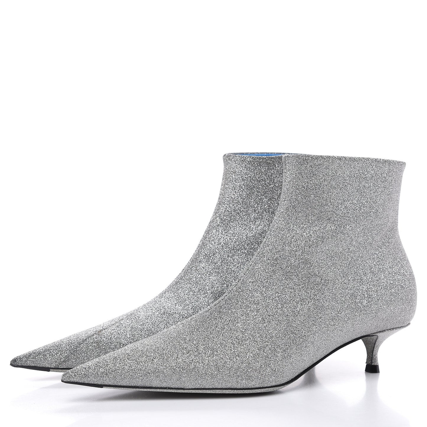 Calfskin Glitter Short 40mm Extreme Pointed Toe Knife Booties 36 Silver Hardware