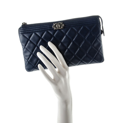 Chanel Lambskin Quilted Small Zipped Boy Clutch Navy 2 of 8
