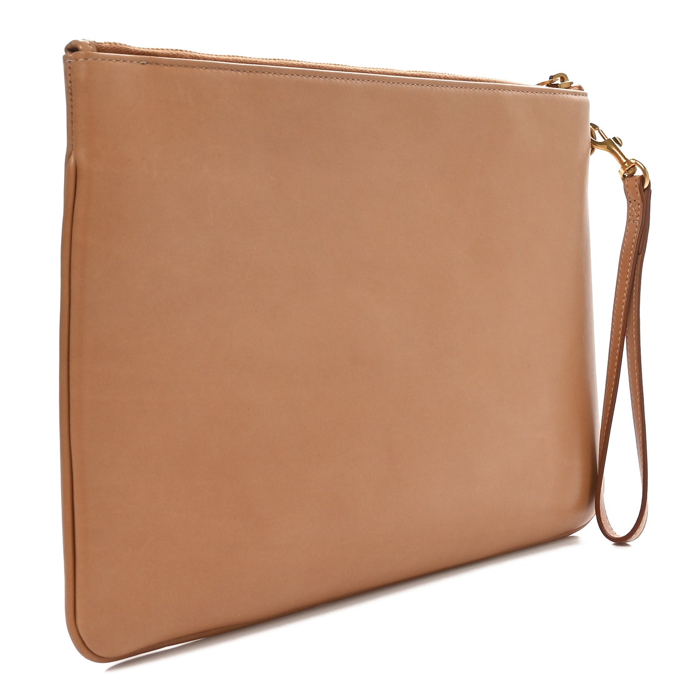 Calfskin Rive Gauche Zipped Pouch Vintage Brown Gold
