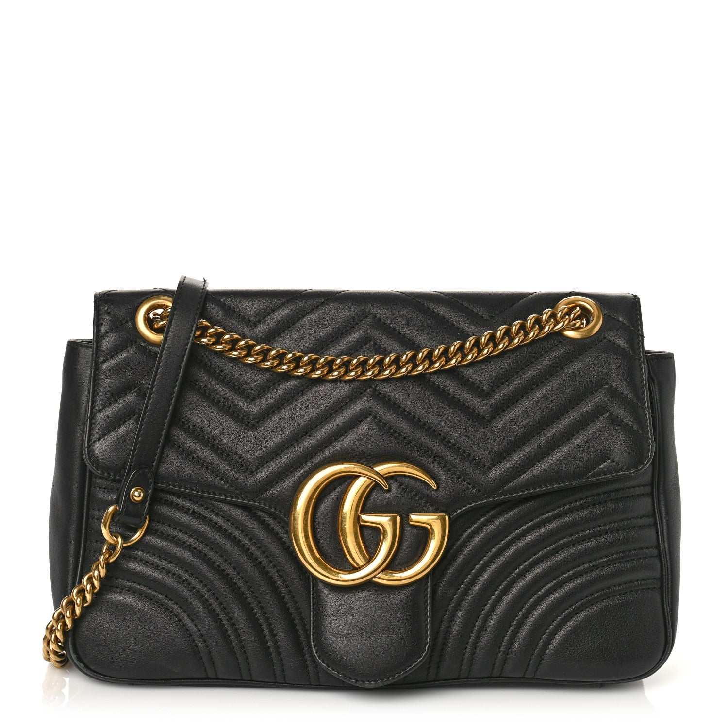 Gucci Calfskin Matelasse Medium GG Marmont Shoulder Bag Black 1 of 12