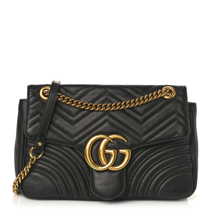 Gucci Calfskin Matelasse Medium GG Marmont Shoulder Bag Black 1 of 12