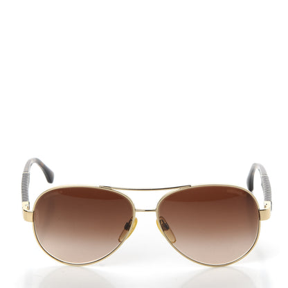 Chanel Lambskin Quilted CC Aviator Sunglasses 4195-Q Brown Gold 2 of 8